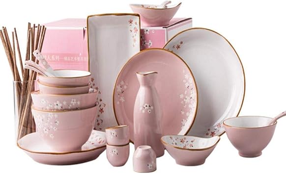 36 Pieces Hand-Painted Cherry Blossom Dinnerware Set Porcelain Bowl Soup Sushi PlateService for 6 People,