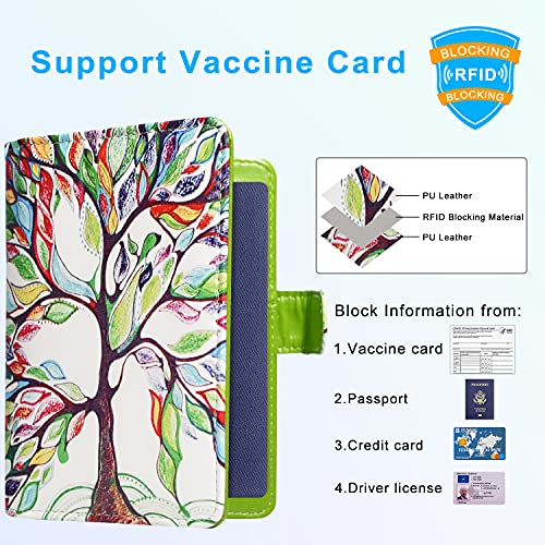Acdream Passport And Vaccine Card Holder Combo, Cover Case With Cdc Vaccination Card Slot, Leather Travel Documents Organizer Protector, With Rfid Blocking, For Women And Men, Love Tree #TOP2