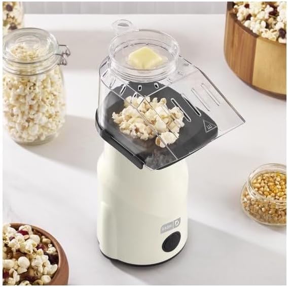Dash Hot Air Popcorn Popper, 16 Cups Capacity, Oil-Free Cooking, Built-in Butter Melting Tray, Cream