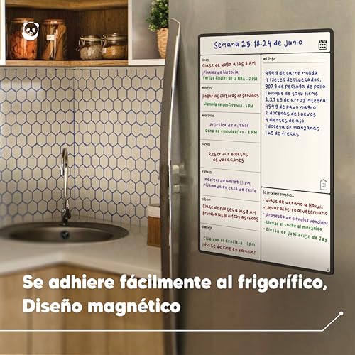 Miniatura 3 de Smart Panda Pizarra Magnética Nevera A3 Planificador De Menú Semanal, Lista De La Compra, Recordatorios Calendario Blanco Con 4 Rotuladores En Español Semanal