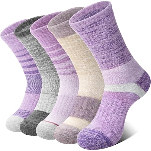 MOSEY KOSY - MOSEY KOSY Chaussettes en Laine Mérinos pour Femmes Chaussettes de Randonnée Thermiques et Respirantes pour Sport Trekking et Hiver 5 Paires(Série Violet Clair,36-42) - -5%
