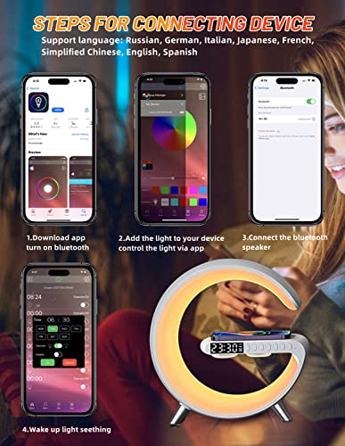 Bestyijo Sound Machine Alarm Clock Sunrise Table Lamp For Bedroom Wake Up Moon Smart Light With Wireless Charging Station Dock For Sleeping For Teens, Kids, Heavy Sleepers 2 Colors (White-1) #TOP5