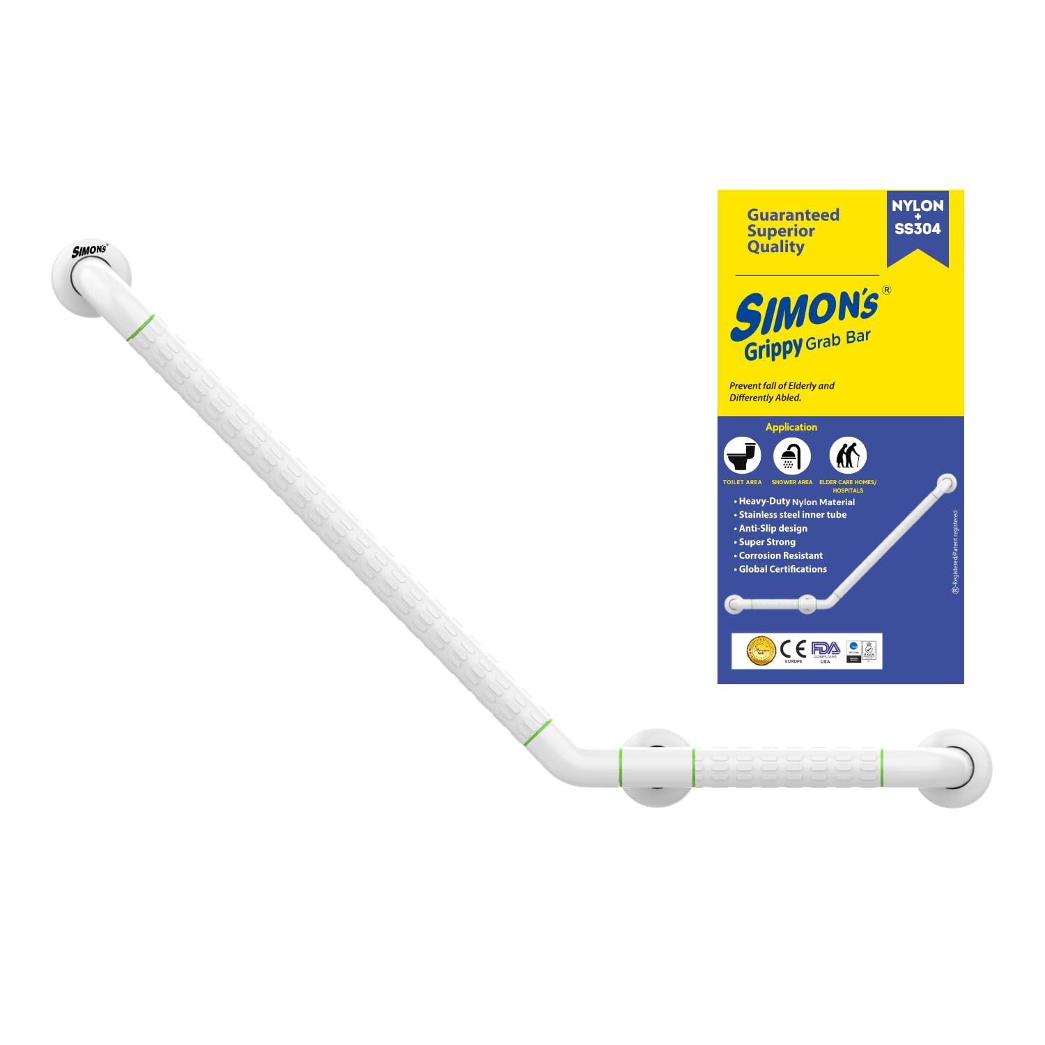 Simons Grippy Heavy-Duty Nylon + SS304 Inside Bathroom and Toilet Anti Slip Grab bar for Elderly Hand Railing and Safety Handle| White | 3.5 cm Broad, 70cm X 50 cm 135 Degree L-Shape Grab Rail (B0D7Q77RHQ) Amazon Price History, Amazon Price Tracker