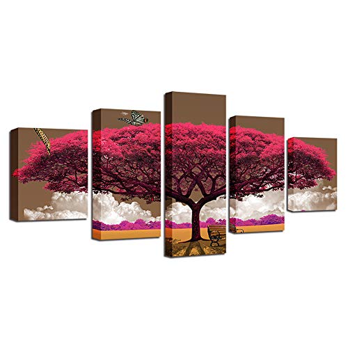 Tableau Paysage Marin pour Décoration Chambre Toile Arbre De Carthame 5 Panneaux - 2