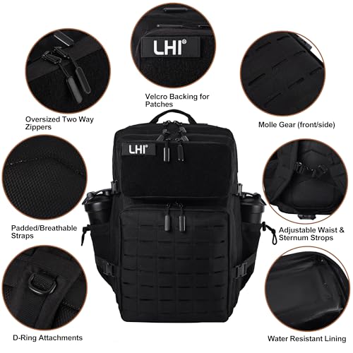 Image of LHI Tactical Military Backpack for Men 25L /45L Large Molle Army Assault Pack 3 Day Hiking Rucksack With Bottle Holder