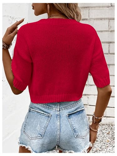 Image of GORGLITTER Women's Puff Short Sleeve Crop Cropped Sweaters Top Cute Outfits | Old Money Outfits Women, Date Night Outfit for Women, Going Out Tops Trendy, Knit Tops Sweater