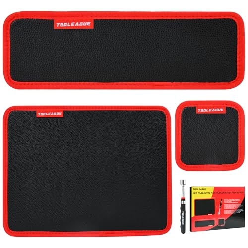 TOOLEAGUE 3Pcs Magnetic Tool Mat with 25Lb Telescoping Magnetic Pickup Pen,3 Different Size Parts Tool Holder Pad for Organizing Mechanic Wrench Screw Bolts Nuts and Other Small Metal Parts