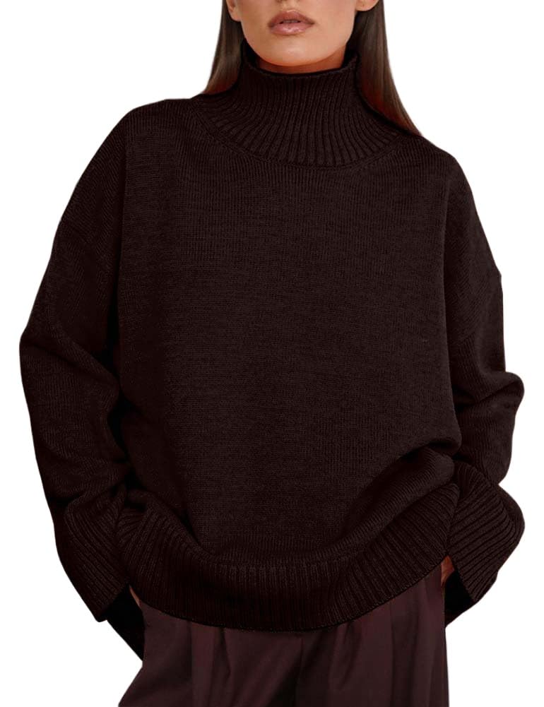 Mywinway Turtleneck Sweaters for Women Fall Winter Long Sleeve Casual Oversized Tunic Tops Chunky Knit Pullover Sweater