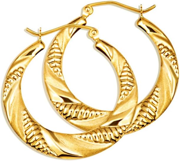 Exquisite 14K Yellow Gold High Polish Lightweight Reversible Ribbed Hoop Earrings for Women, 1.8mm Thick 26.5mm Diameter