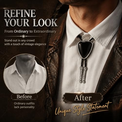 Image of Turquoise Bolo Tie for Men, Leather Braided Necktie Western Cowboy Bola Tie Costume Accessories for Men Women