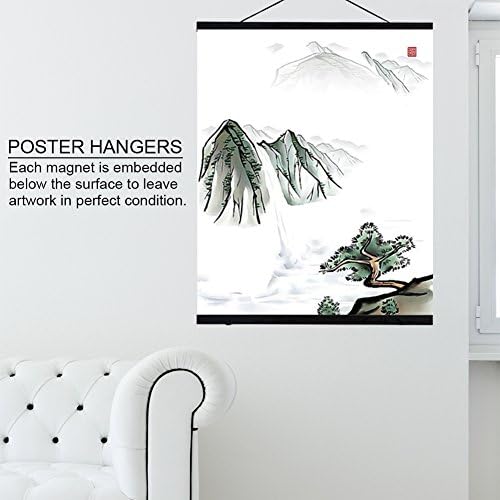 Boquite Poster Hanger, Poster Hanger, Magnetic Picture Frame, Magnetic Photo Frame, Modern Magnetic Wooden Photo Picture Frame DIY Scroll Prints Artwork Black Color(30cm / 11.81in)