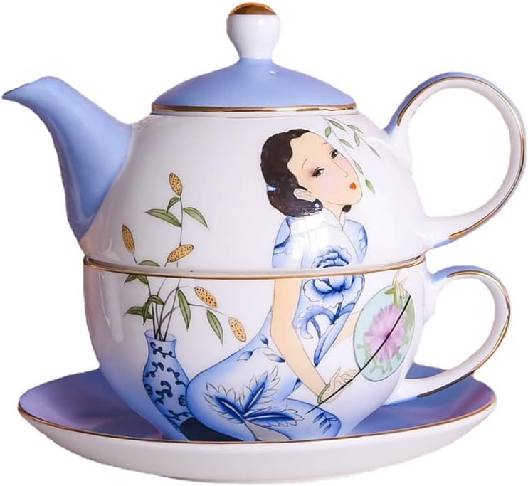 Handdrawn Ceramic Tea Set Mother and Child Pot Bone Porcelain Coffee Cup British Vintage Flower Tea Pot