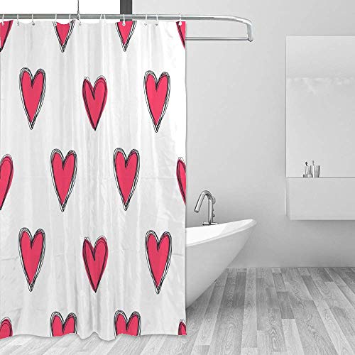 Rideau de douche polyester imperméable avec crochets décoratifs motif cœur rouge - 5