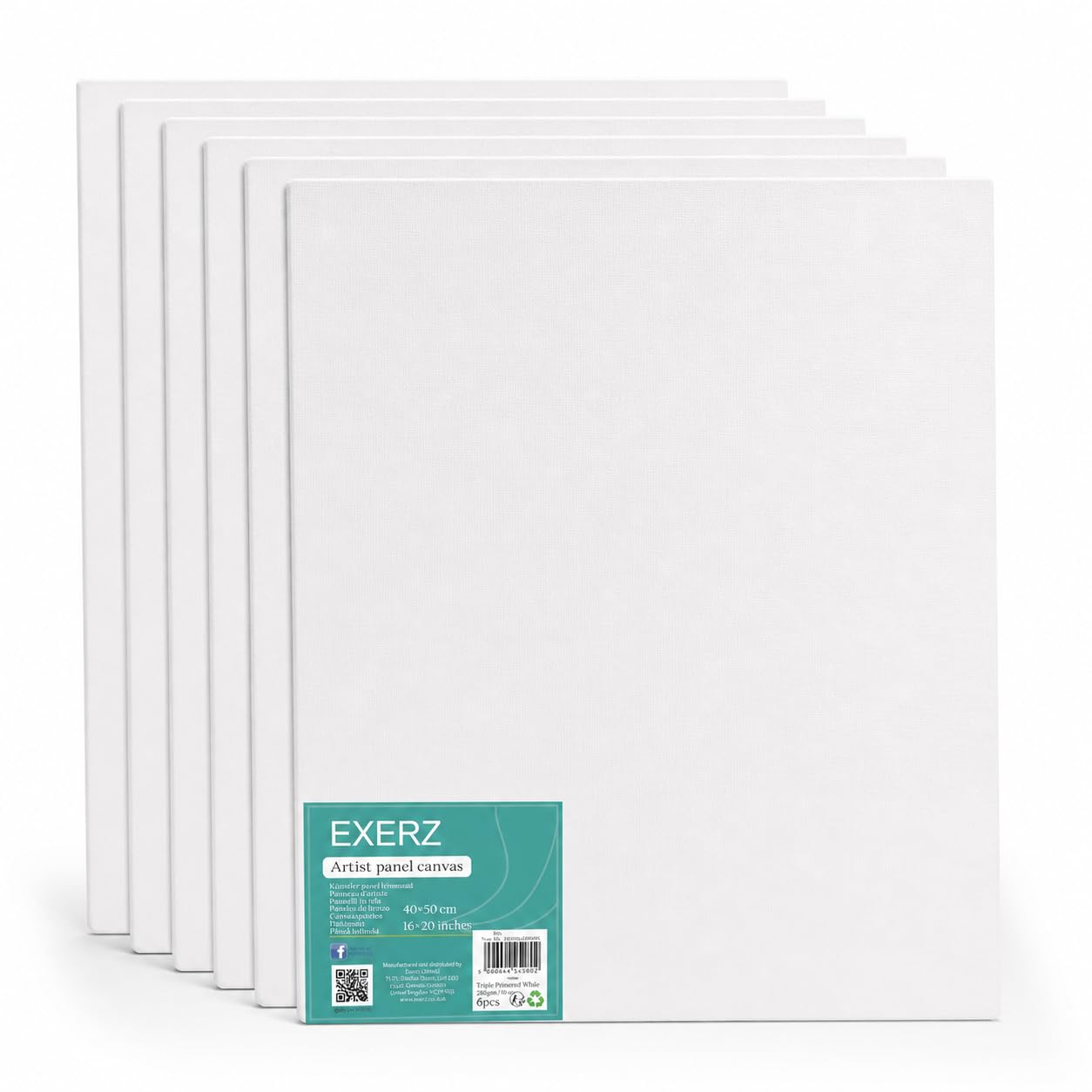 Exerz 40x50cm Canvas Panels 6 Pack Cotton 280GSM Board 3mm