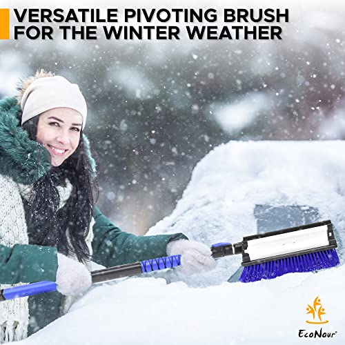 Image of EcoNour 54 inch 3 in 1 Extendable Snow Brush and Ice Scraper with 270 Rotatable Squeege | Snow Scraper with Brush Extendable | Made of Strong Aluminum | Scratch-Free Bristles Car Winter Accessories