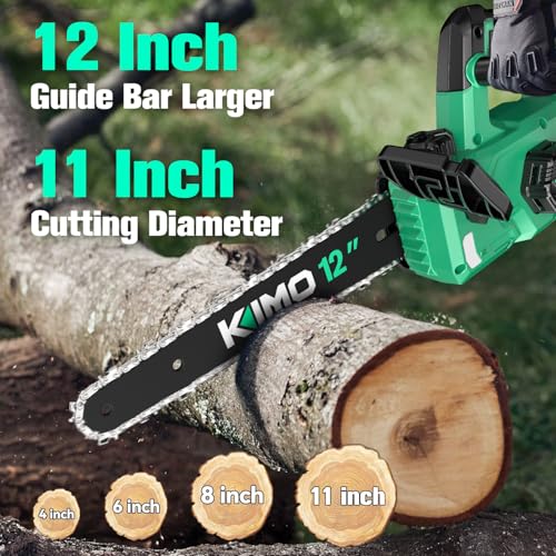 Image of KIMO Brushless Electric Chainsaw Cordless, 4.0Ah Battery & Fast Charger, Handheld Chain Saw with Auto Oiler, Battery Powered Chainsaw Electric for Tree Trimming, 54.5 FT /S Cutting Speed, 12 INCH