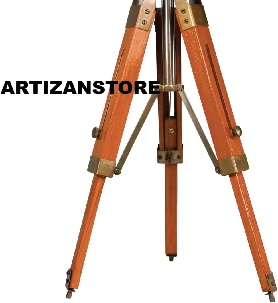 Vintage Brass Telescope with Wooden Tripod | Nautical Décor Antique Maritime Spyglass | Home & Office Display