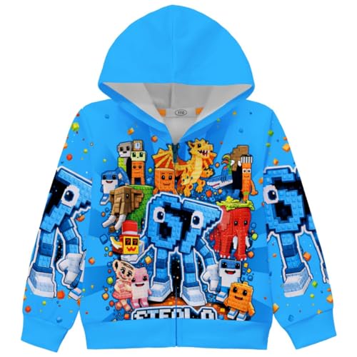Temolie Sudadera con capucha y cremallera para niños 67 MEME con estampado 3D de dibujos animados, divertida sudadera casual juvenil con capucha Steal a Brainrot, azul, 6-7 Years