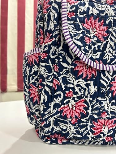 Hand block printed | Cotton Quilted Backpack | Floral Print | Mini backpack | iPad bag | travel | Indian boho backpack | School,Daily uses or perfect for Gift.4