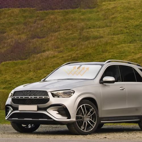 Image of Custom Fit Windshield Sun Shade for Mercedes-Benz GLE 2012-2026 | Blocks UV Rays and Sun Heat, Helps Reduce Interior Temperature, Protects Dashboard from Fading, Folds Easily for Storage