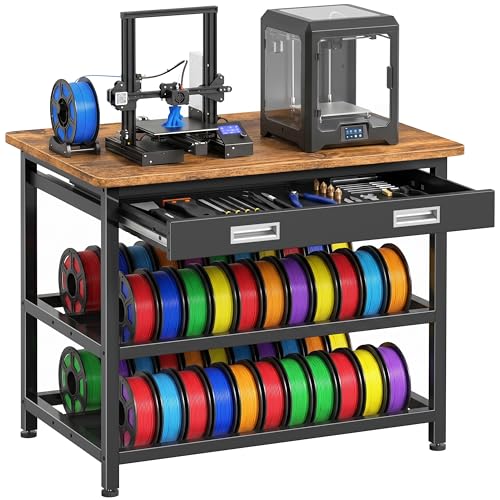 Image of Heavy Duty 3D Printer Stand with Storage, 3D Printer Table with Metal Drawer,Sturdy 3-Tier Metal 3 D Printing Desk for 3 D Printers,Brown