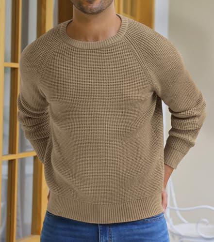 NITAGUT Mens Crewneck Pullover Sweater Waffle Textured Solid Knitted Soft Long Sleeve Sweaters with Ribbing Edge4