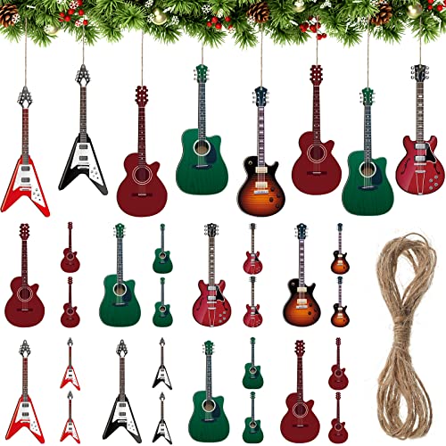 Purpeak 24 Pieces Christmas Guitar Ornaments, Wooden Model Xmas Tree , Hanging Decorations, Wood Musical Instrument For Christmas Party Home Wall Decor Supplies #TOP2