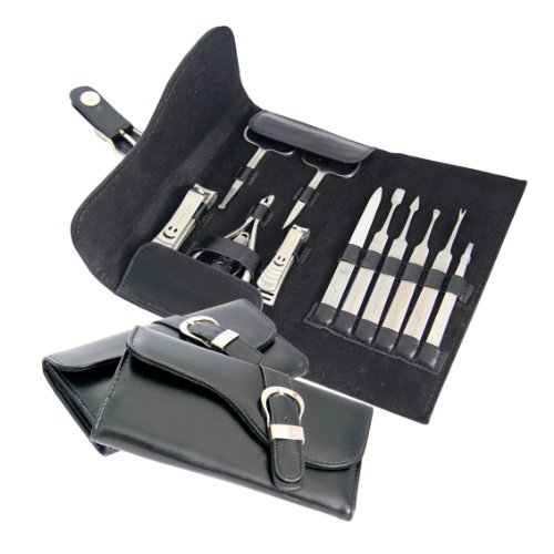 OJIA 12pcs Luxury Black PU Leather Nail Care Personal Manicure & Pedicure Set, Manicure Travel & Grooming Set Kit, Nail Clipper