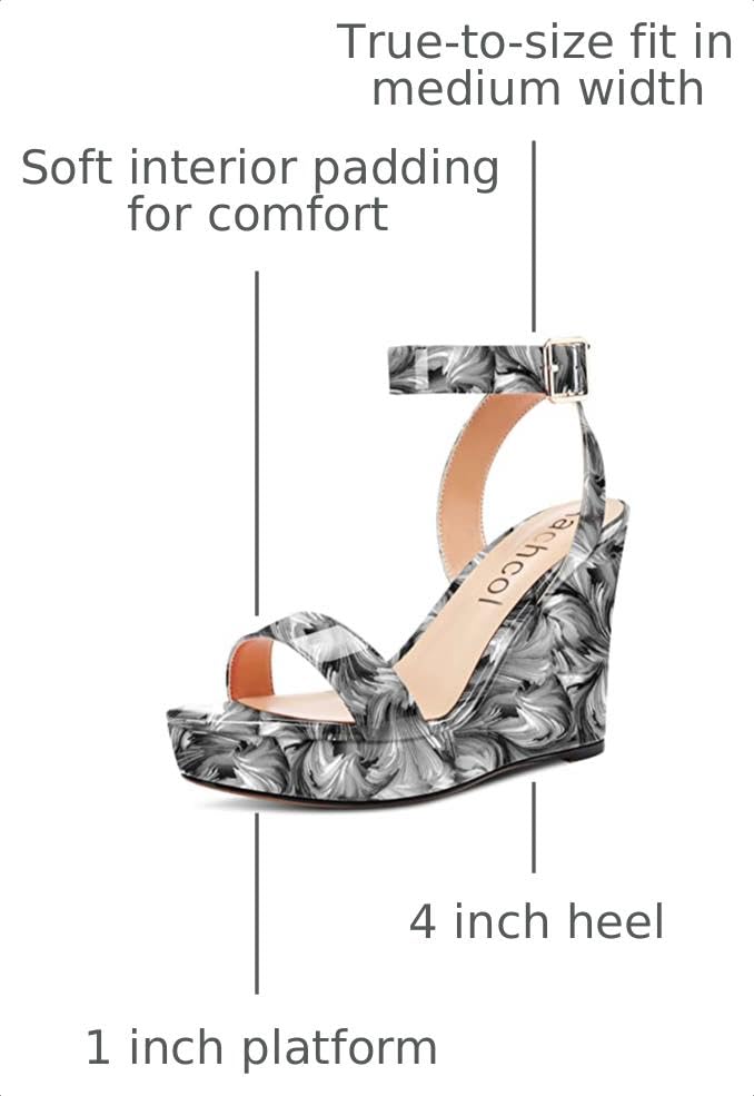 Image of Aachcol Women Platform Wedge Sandals Round Peep Open Toe Ankle Strap Slingback Two-Piece Chunky Block High Heel Dress Shoes Pumps Party Patent 4 Inch
