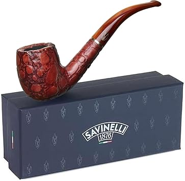 Savinelli Pipes Alligator Collection 606 KS - Colorful Hand Stained Italian Wood Briar Pipe, Handmade in Italy, Bent Billiard, 6mm Red