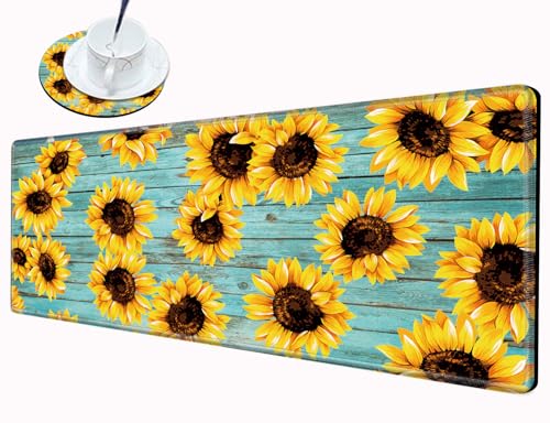 Image of Gaming Mousepad 36x12 Mouse Pad XXL Desk Mat Sunflower Desk Pad Long Extended Mouse Mat with Stitched Edges Computer Mat for Men Office Work