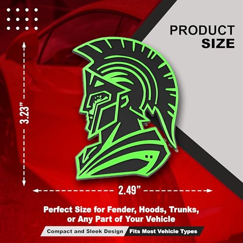 Image of Spartan Emblem 3D Warrior Badge, Custom Car Decal Sticker - Durable Exterior Trunk, Hood, Fender for Car, Truck, SUV (Set of 2) (Green)