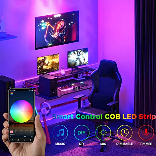 Usb Rgb Cob Led Strip Lights 4.92Ft,5V Color Changing Strip Light, Smart Light Strips App Control Music Sync Led Light Strip, Multi-Color Led Tape Light With Remote For Room Home Indoor Decoration #TOP1