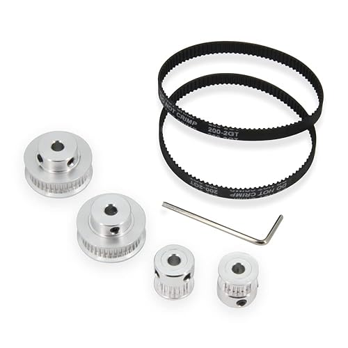 Miniatura 50 de Zeberoxyz Juego de 2 poleas de sincronización de aluminio GT2 de 20 y 80 dientes de 0.472 in de diámetro con 2 correas de longitud de 9.843 in