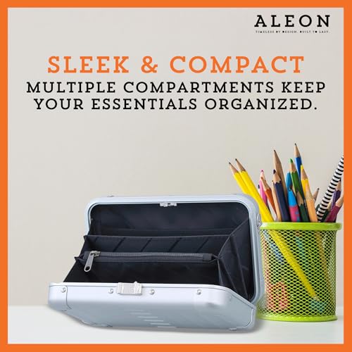 Image of Horizontal All Aluminum Crossbody Bag - Lightweight Compact Travel Case with Adjustable Strap, RF Blocking, Interior Pockets & Secure Clasp - Stylish Over-Shoulder Bag for Men & Women (Platinum)