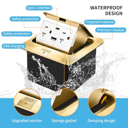 Prise de sol encastrable double dorée avec ports USB A+C