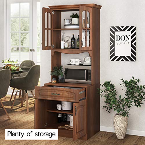 Living Skog Kitchen Storage Cabinet–Kitchen Cabinet with Storage Shelves and Microwave Stand–Pantry Cabinet-Kitchen China Cabinet–Kitchen and Pantry Hutch Cabinet (Dark Cherry)
