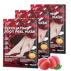 Exfoliating Foot Peel Mask – 3 Pair Foot Mask Socks – Moisturising Peach Moisturising Foot Socks with Aha,Bha & Pha – Removes Dead Skin & Calluses, Repairs Rough Heels & Soft, Smooth Baby Feet