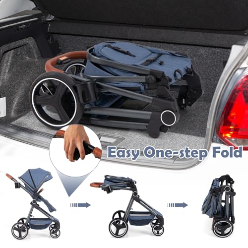 Image of INFANS 2 in 1 Baby Stroller, Newborn Convertible Stroller Bassinet for Infant, Foldable High Landscape Shock Absorption with Reversible Seat, Aluminum Structure for Toddler Pushchair 0-36 Month
