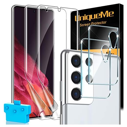 [ 2+2] UniqueMe skärmskydd kompatibelt med Samsung Galaxy S21 Ultra 5G 6,8 tum flexibel TPU-film och kameralinsskydd, [bubbelfri] mjukt HD-skydd [stöder fingeravtrycksupplåsning]