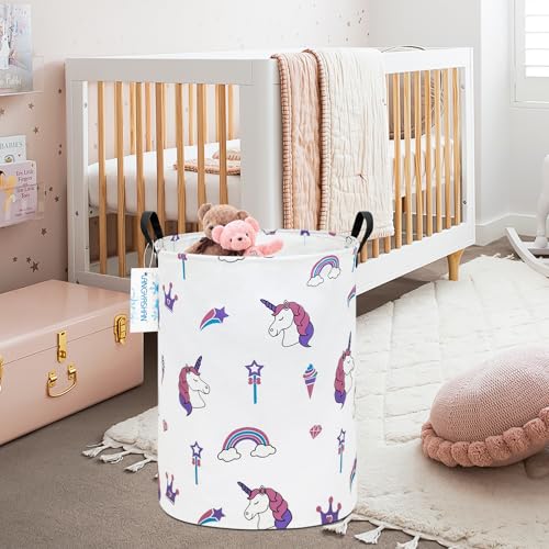 Image of Storage Bin, Canvas Fabric Collapsible Organizer Basket for Laundry Hamper,Toy Bins,Gift Baskets, Bedroom, Clothes,Baby Nursery (Magic Unicorn)