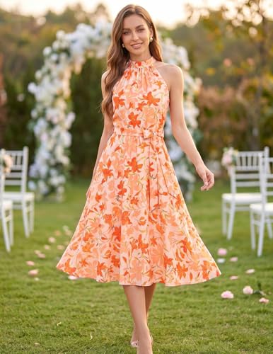 Image of Bbonlinedress Women Floral Midi Dress 2026 Halter Summer Spring Boho Casual Beach Vacation A-line Flowy Sun Dresses