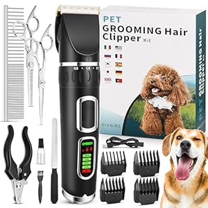 Dog Clippers, Rechargeable Cordless Dog Grooming Kit, 3-Speed Low Noise Pet Grooming Kit for Dog Cat and Other Pets (Black)