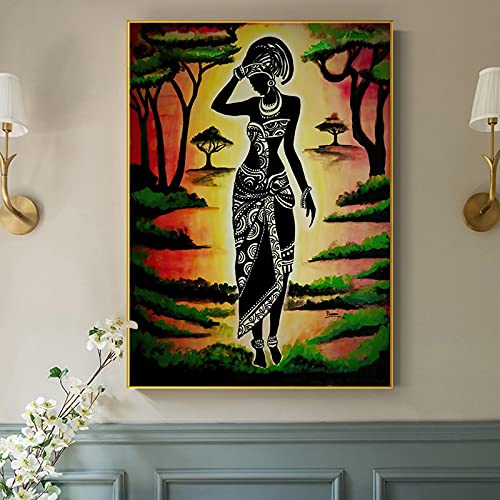 Tableaux Deco Murale Poster Femmes Afro-Américaines Toile Peinture Peinture Noir Fille Scandinave Affiches Et Murale Art Tableau Decoration Ation À La Maison 45X65Cm X1 sans Cadre Cover
