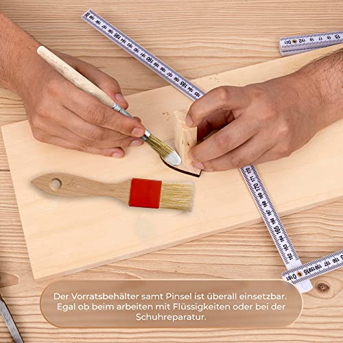 Leimspender für Holzleim – rostfreier Leimpinsel – Leimboy, Weissleim Sparbehälter, lösemittelfeste Leimflasche mit 2 x Qualitäts Pinsel - Leimtopf für Knochenleim