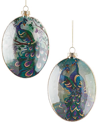 Kurt Adler Glass Peacock Disc Ornament Set