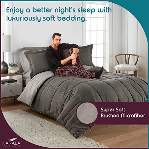 3 Pc Super Soft Light Grey/Dark Grey Reversible Comforter Queen Bed Set Down Alternative Queen Size Bedding Set With 2 Reversible Shams #TOP2
