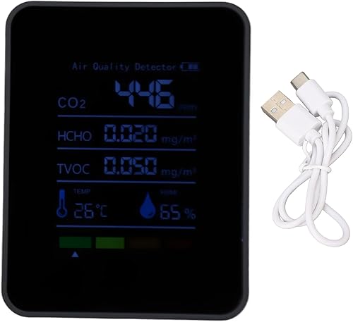 5 en 1 detector de CO2 Monitor de calidad del aire interior con pilas Dióxido de carbono HCHO TVOC Medidor de humedad temporal