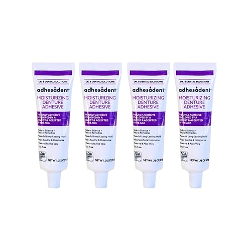 Dr. B Dental Solutions Adhesadent - Adhesivo hidratante para dentaduras postizas – Pegamento seguro para dentaduras postizas con agarre fuerte y