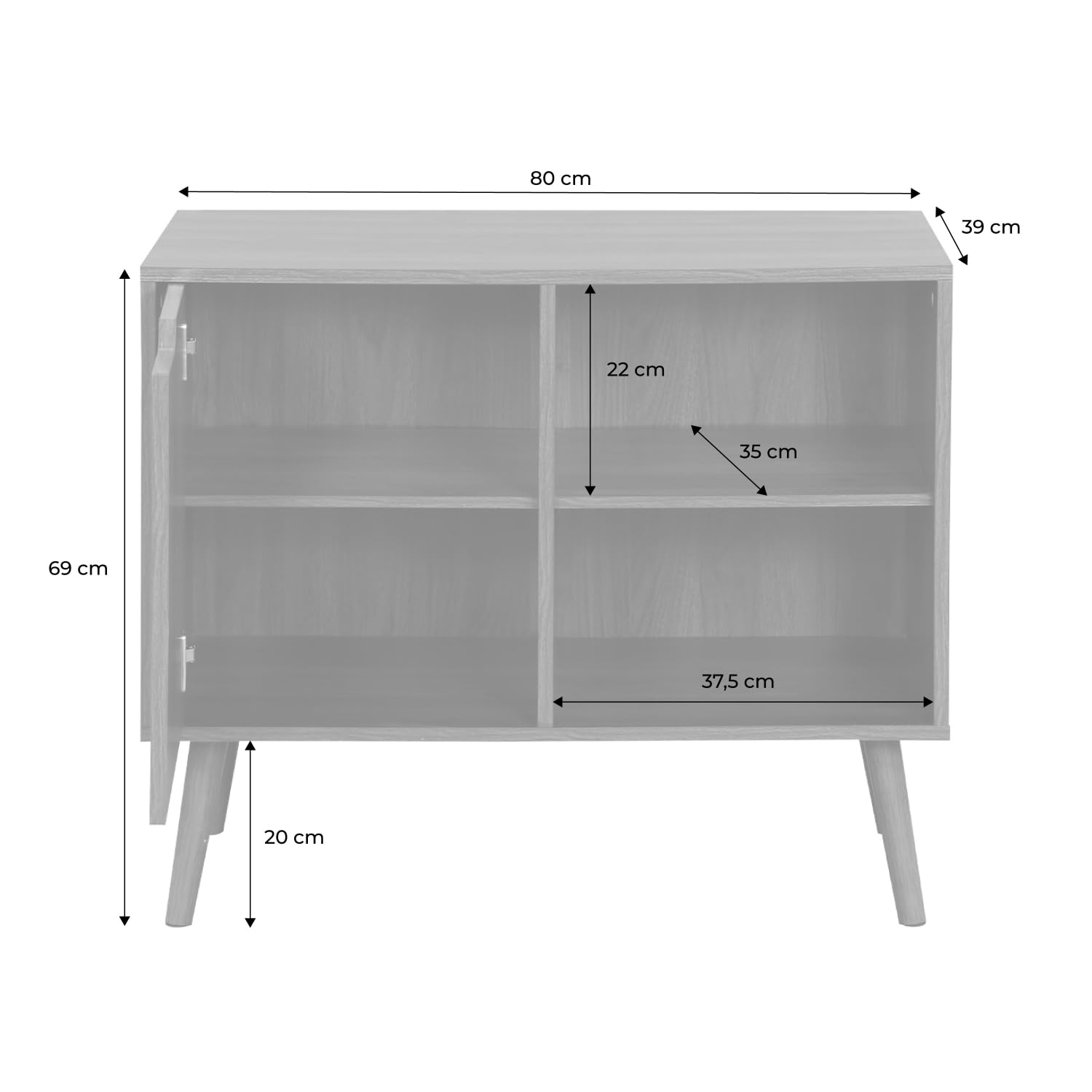 Alice's Garden sweeek - Buffet de Rangement Effet Bois de Noyer 1 Porte. 2 étagères. Buffet Bas. 80cm
